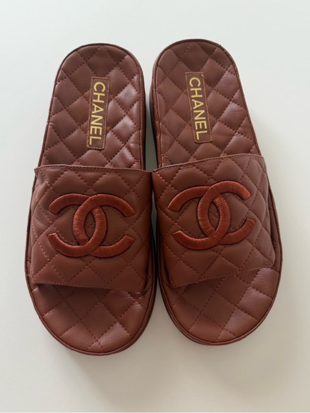 CHANEL Quilted CC Slide Sandals Brown - Size
40C